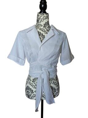 Paulina Katarina Soraya Tie Front Short Sleeve Cotton Linen Top Size Medium